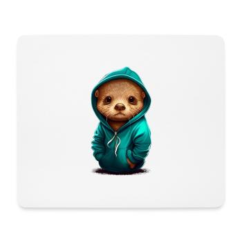 Babyotter mit Hoodie - Mousepad (Querformat) - Weiß - Vorne