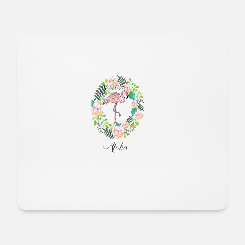 Flamingo - Aloha - Blumenkranz - Mousepad (Querformat) - Weiß