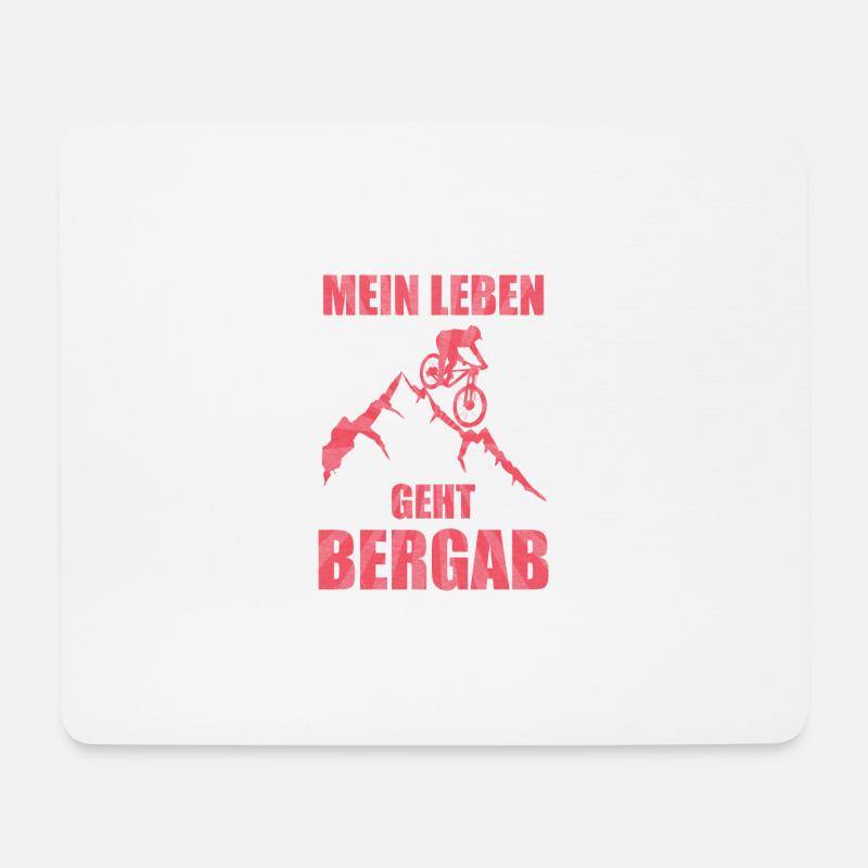 Mountainbike Donwhill Mein Leben geht Bergab - Mousepad (Querformat) - Weiß