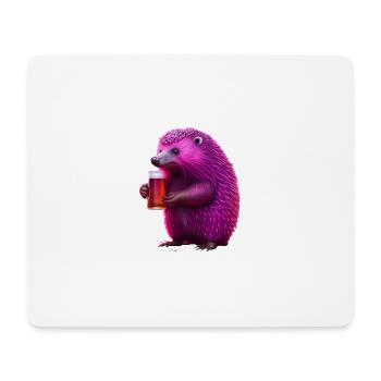 Igel Neon Pink Magenta mit Bier - Mousepad (Querformat) - Weiß - Vorne