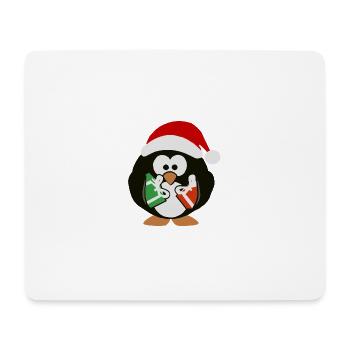 Pingouin de Noël avec des cadeaux et bonnet - Tapis de souris (format paysage) - blanc - Devant