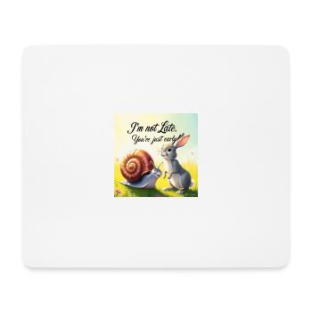 Un lapin et un escargot « tôt et tard » - Tapis de souris (format paysage) - blanc - Devant