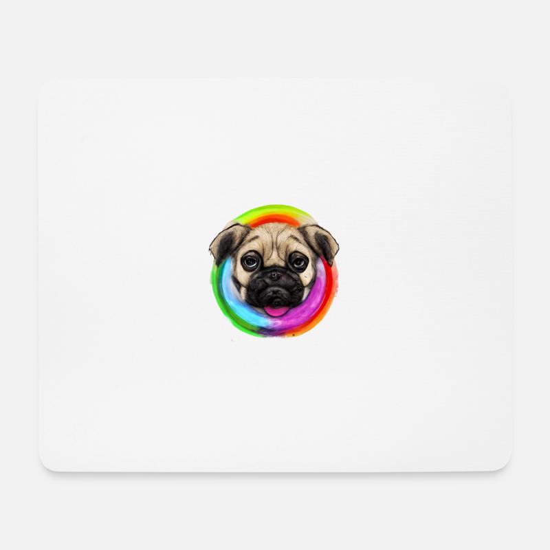 Regenbogen Hund Mops - Mousepad (Querformat) - Weiß