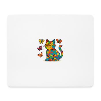 Patchwork Cat and Butterflies - Mouse Pad (horizontal) - white - Front