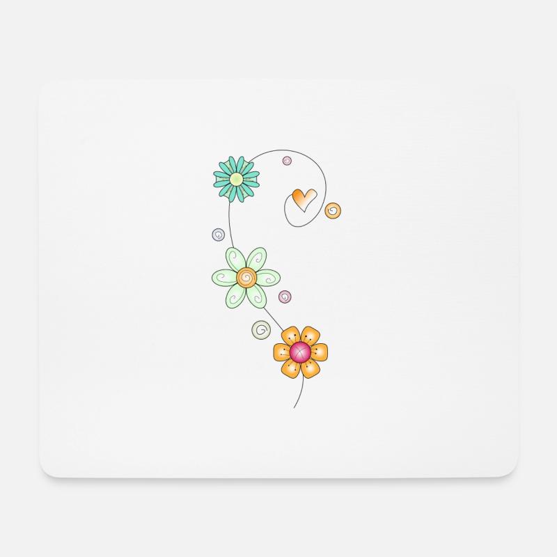 Doodle Motiv mit Blumen und Herz - Mousepad (Querformat) - Weiß
