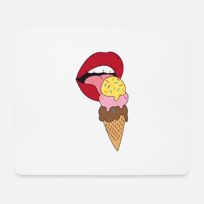 Rote Lippen die Eis schlecken Eiscreme - Mousepad (Querformat) - Weiß