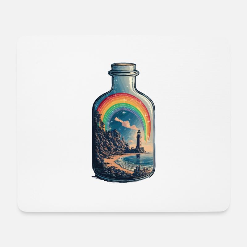Regenbogen über Leuchtturm Küste für einen - Mousepad (Querformat) - Weiß