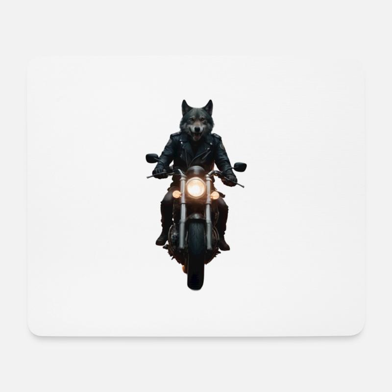 Biker-Wolf auf seinem Motorrad - Mousepad (Querformat) - Weiß
