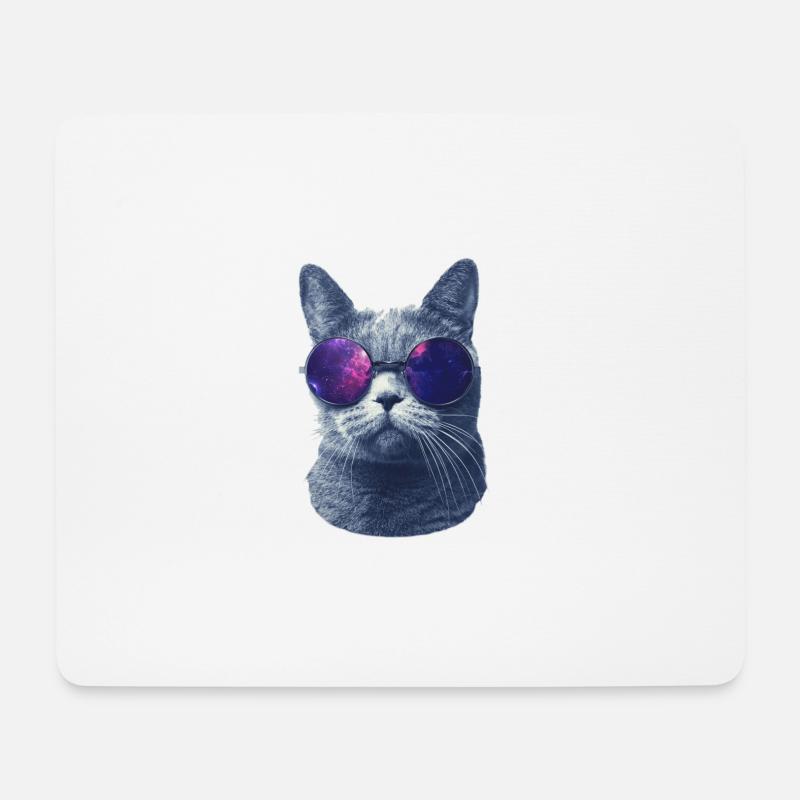 Katze in Brille - Mousepad (Querformat) - Weiß