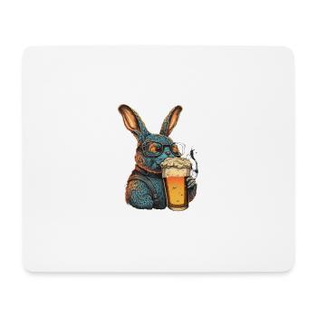 Lapin cool avec de la bière - Tapis de souris (format paysage) - blanc - Devant