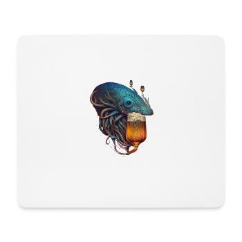 Deep-sea creature with tentacles andbeer - Mouse Pad (horizontal) - white - Front