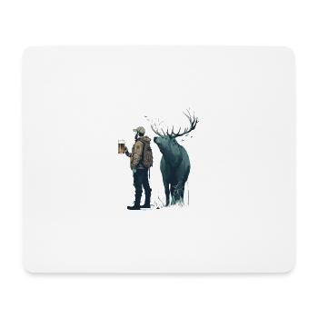Randonneurs en pleine nature avec de la bière et des cerfs - Tapis de souris (format paysage) - blanc - Devant