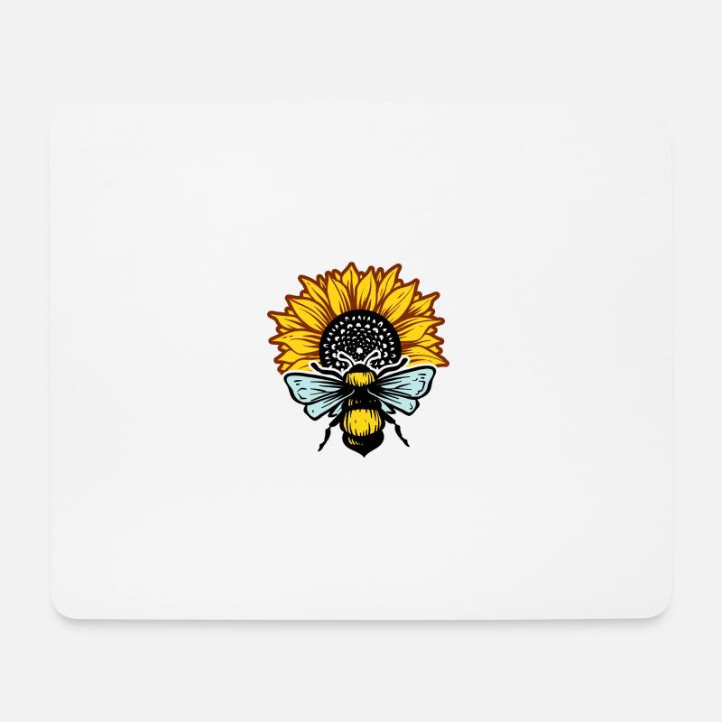Sonnenblume und Bienen - Mousepad (Querformat) - Weiß