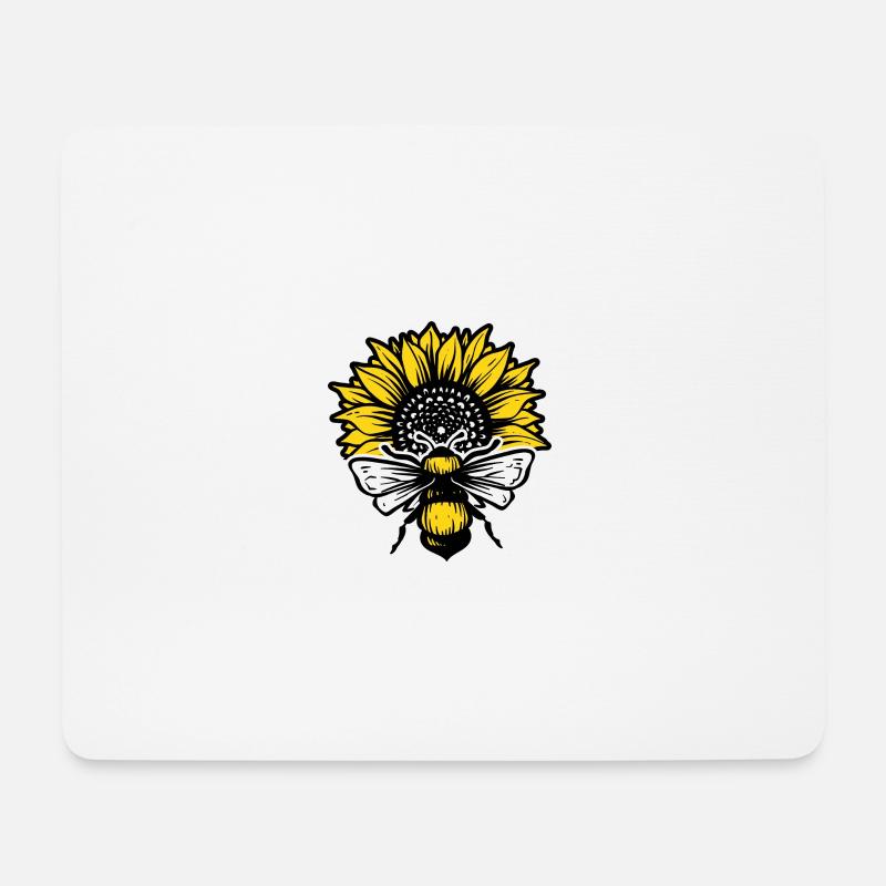 Sonnenblume und Bienen schwarz und gelb - Mousepad (Querformat) - Weiß