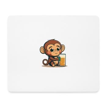 Mignon bébé singe avec de la bière - Tapis de souris (format paysage) - blanc - Devant
