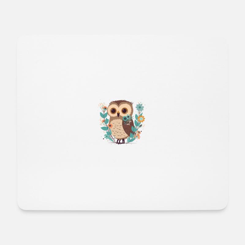 Süße Eule im Blumenwald 4 - Mousepad (Querformat) - Weiß