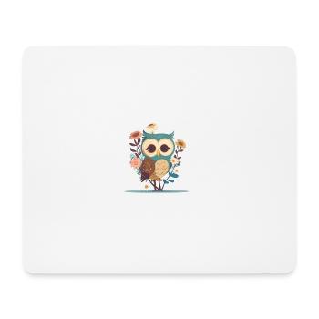 Hibou mignon dans la forêt de fleurs 5 - Tapis de souris (format paysage) - blanc - Devant
