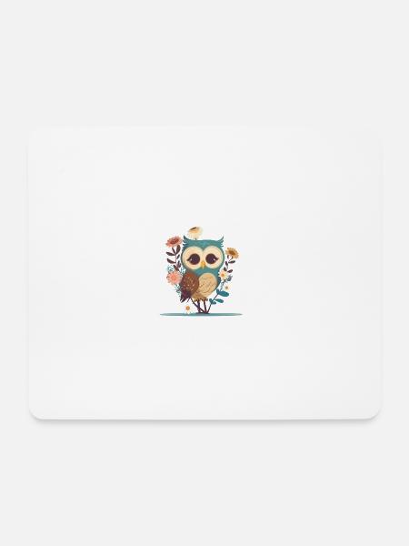 Süße Eule im Blumenwald 5 - Mousepad (Querformat) - Weiß