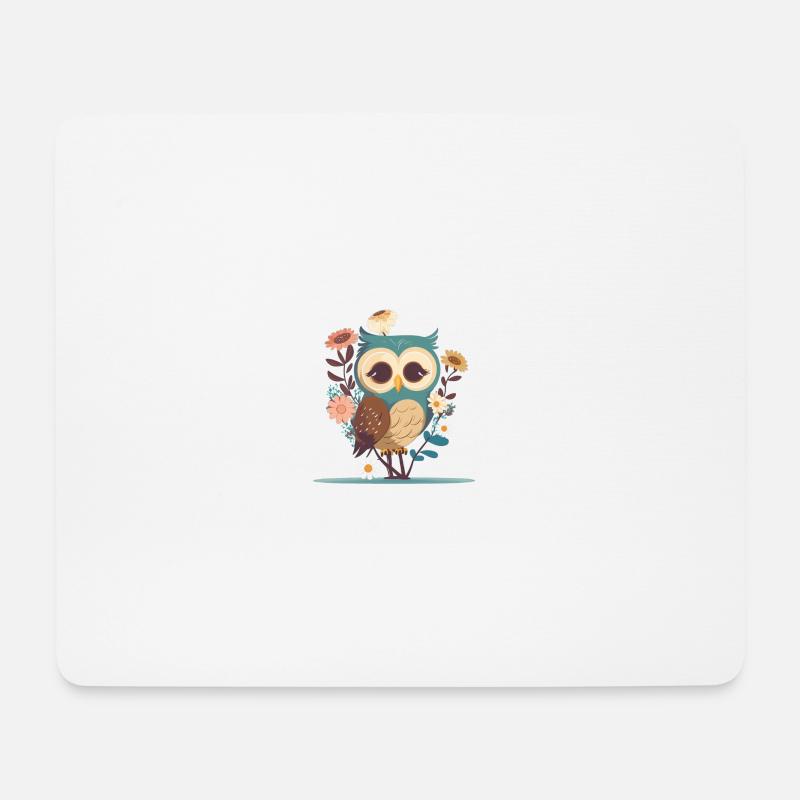 Süße Eule im Blumenwald 5 - Mousepad (Querformat) - Weiß