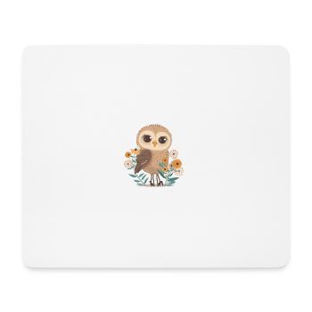 Hibou mignon dans la forêt de fleurs 2 - Tapis de souris (format paysage) - blanc - Devant