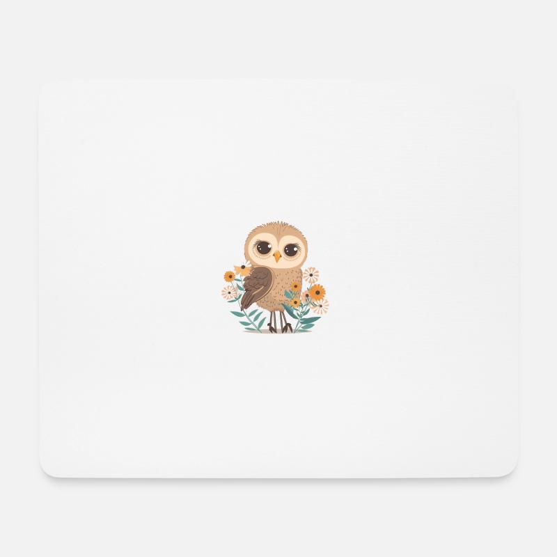 Süße Eule im Blumenwald 2 - Mousepad (Querformat) - Weiß