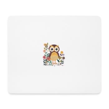 Süße Eule im Blumenwald 6 - Mousepad (Querformat) - Weiß - Vorne