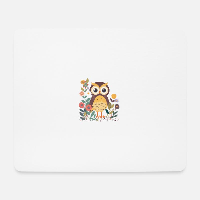 Süße Eule im Blumenwald 6 - Mousepad (Querformat) - Weiß