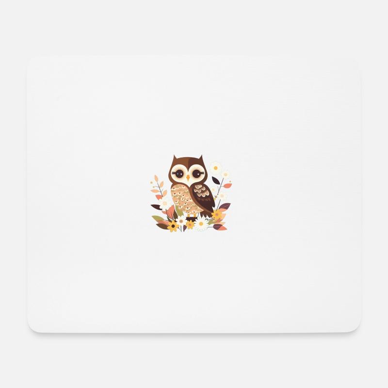 Süße Eule im Blumenwald 7 - Mousepad (Querformat) - Weiß