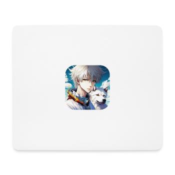 Anime Boy und Weißer Manga Schäferhund - Mousepad (Querformat) - Weiß - Vorne