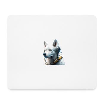 Stolzer Schäferhund mit futuristischen Kopfhörern - Mousepad (Querformat) - Weiß - Vorne