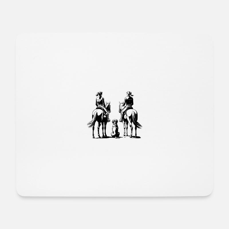 Reitende Frauen mit Hund und Pferd Schwarz-Weiß - Mousepad (Querformat) - Weiß