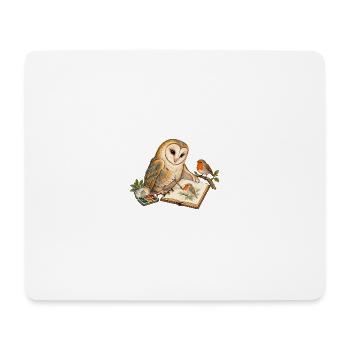 Eule malt ein Rotkehlchen - Mousepad (Querformat) - Weiß - Vorne