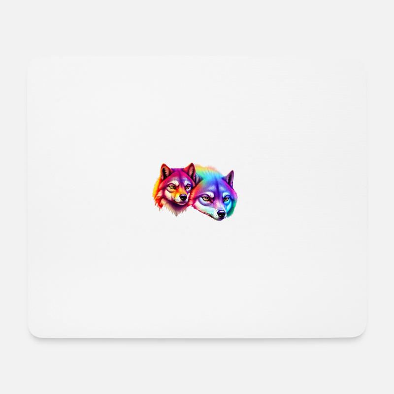 Niedliche Tierfiguren bunter Wolf mit Blumen - Mousepad (Querformat) - Weiß