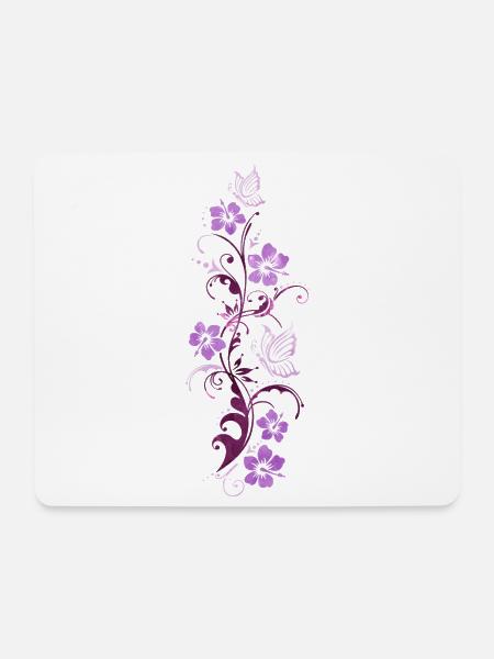 Ranke mit Hibiskus und Schmetterlingen, Aquarell - Mousepad (Querformat) - Weiß