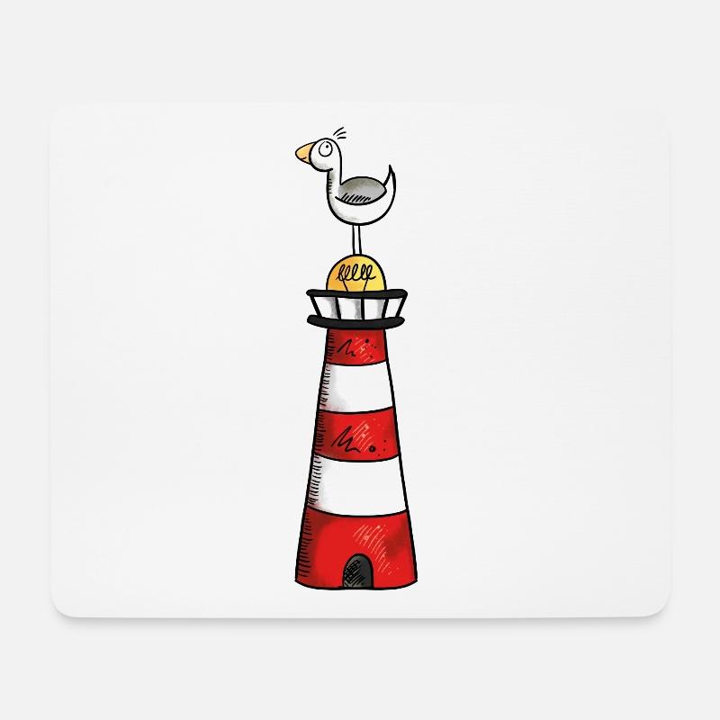 Möwe auf dem Leuchtturm - Nordsee - Geschenk - Mousepad (Querformat) - Weiß