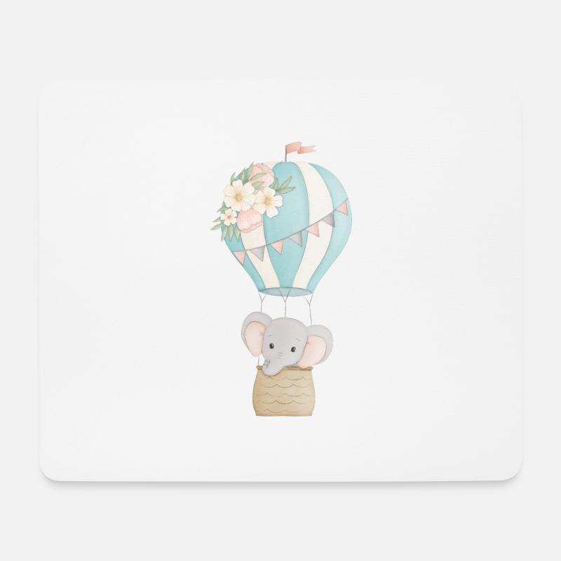 Elefant im Heißluftballon - Mousepad (Querformat) - Weiß