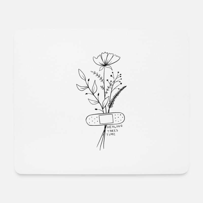 Heilung braucht Zeit | Minimalistisches Blumenzitat - Mousepad (Querformat) - Weiß