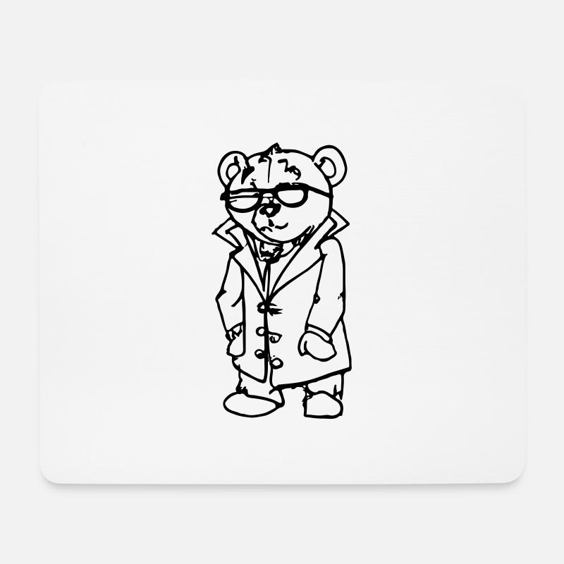 Teddybär mit Sonnenbrille und Anzug, Line Art - Mousepad (Querformat) - Weiß