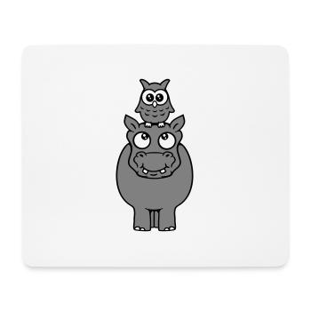 Hibou assis sur hippopotame drôle 2 amis chevauchant - Tapis de souris (format paysage) - blanc - Devant