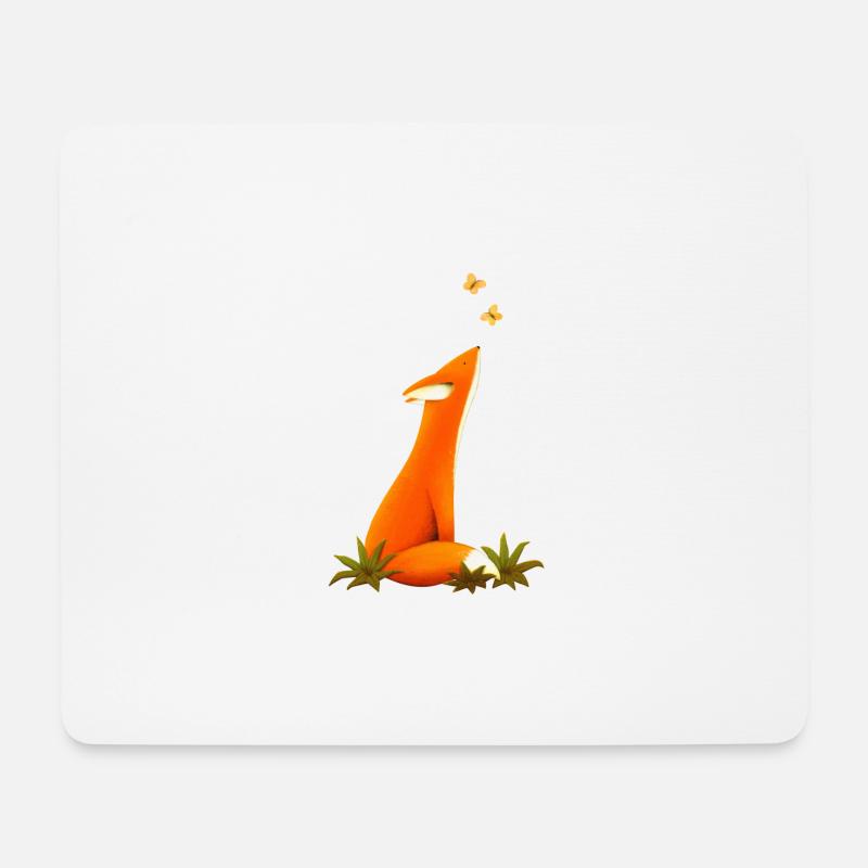 Fuchs und Schmetterlinge, Tiere, Tierkinder - Mousepad (Querformat) - Weiß