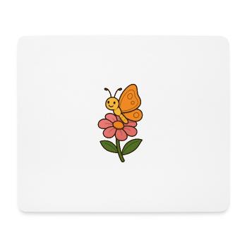 Fröhlicher Schmetterling auf Blumenmotiv - Mousepad (Querformat) - Weiß - Vorne