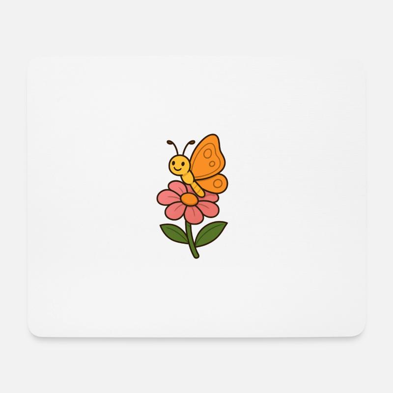 Papillon joyeux sur motif floral - Tapis de souris (format paysage) - blanc
