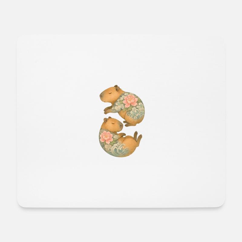 Inked Capybara Companions – Floating Serenity - Mouse Pad (horizontal) - white
