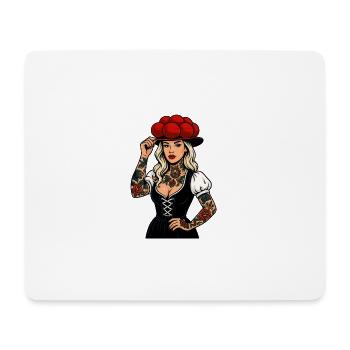 Schwarzwald Tattoo Girl – Bollenhut Schönheit - Mousepad (Querformat) - Weiß - Vorne