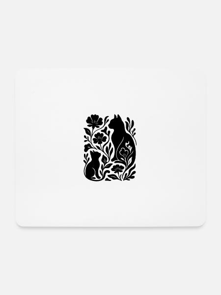 Elegante Katzen & Blumen – Stilvoll - Mousepad (Querformat) - Weiß