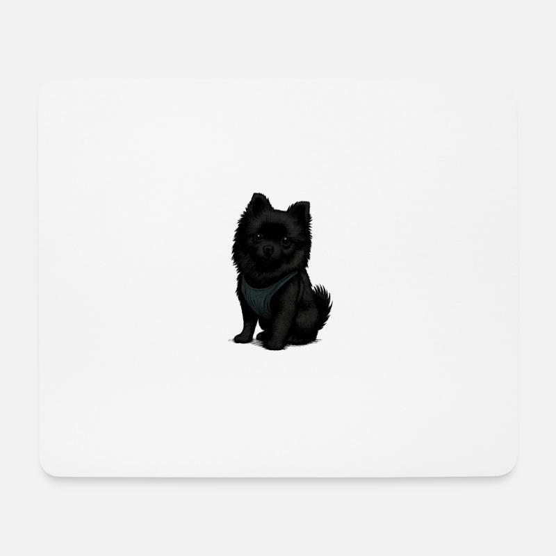 Schwarzer Spitz Hund mit Süssenblick - Mousepad (Querformat) - Weiß