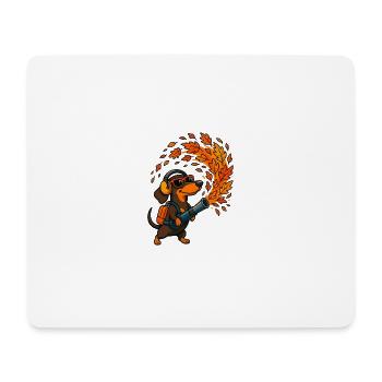 Herbstlicher Abenteuer-Dachshund mit Laubbläser - Mousepad (Querformat) - Weiß - Vorne