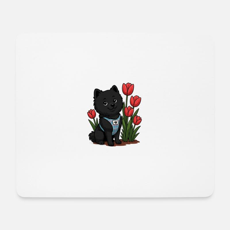 Cute Spitz Dog with Tulips - Mouse Pad (horizontal) - white