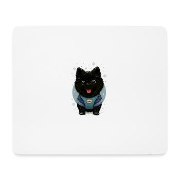 Cute Spitz Cartoon with Snow - Mouse Pad (horizontal) - white - Front