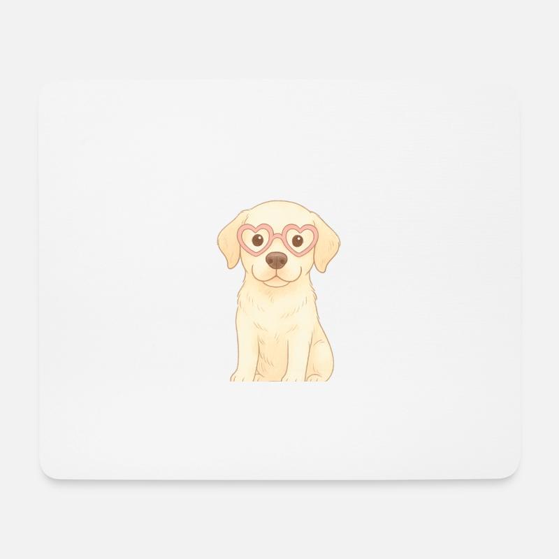 Verspielter Hund mit Herzbrille - Mousepad (Querformat) - Weiß